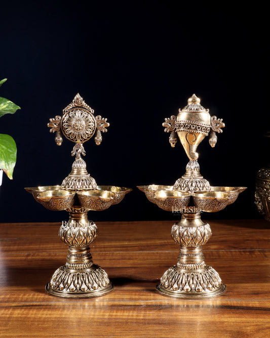 Brass Superfine Shanku Chakra Lamps – Intricately Crafted 8 inch