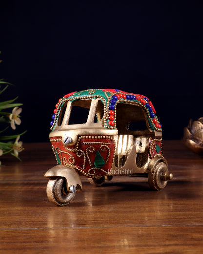 Pure Brass Auto Rickshaw Showpiece – Indian Souvenir Gift