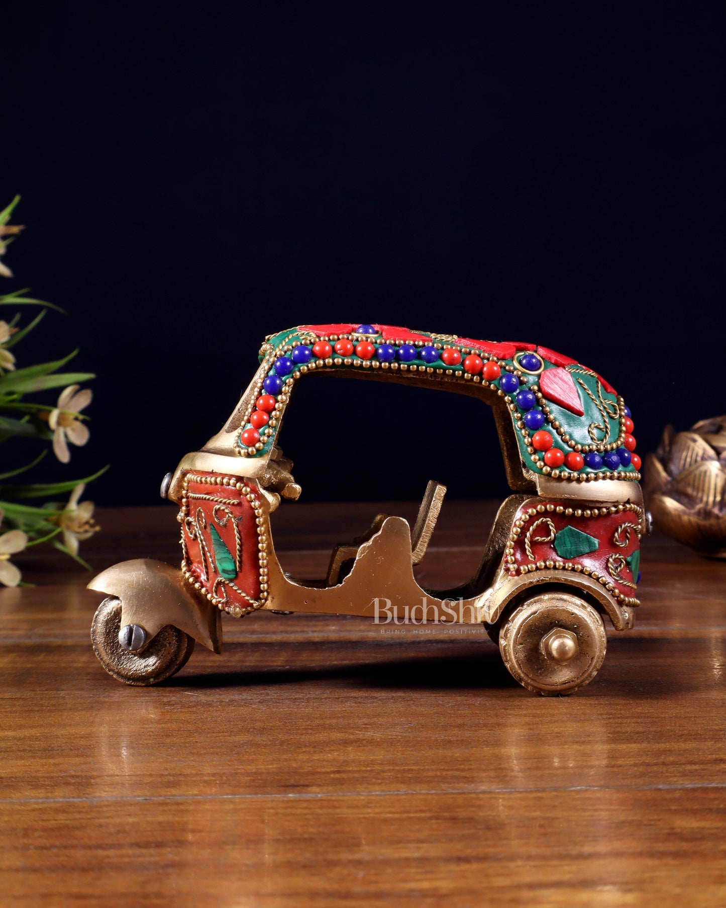 Pure Brass Auto Rickshaw Showpiece – Indian Souvenir Gift