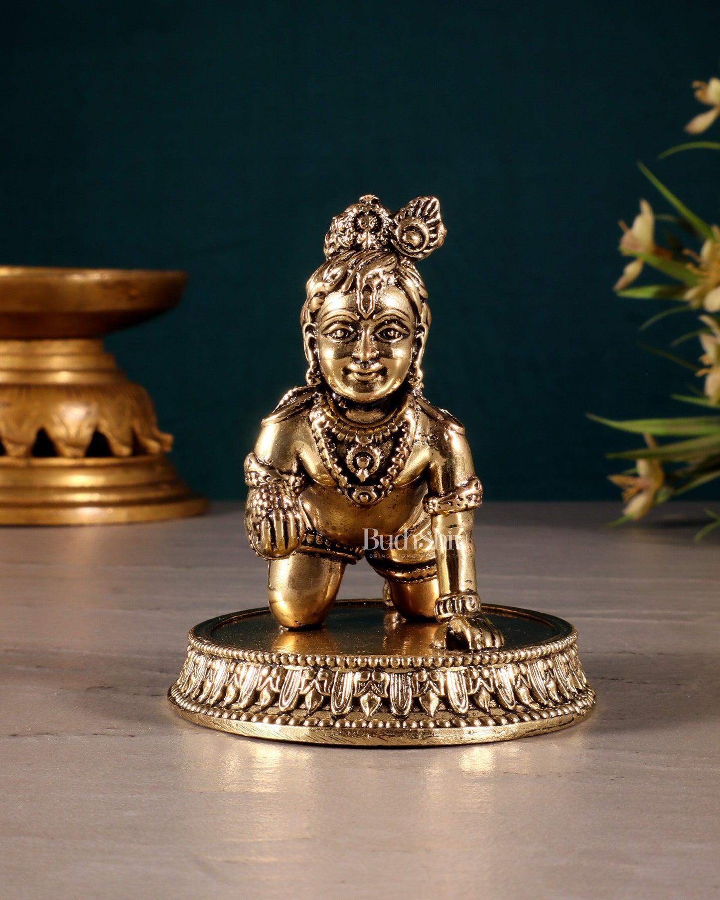 Brass Superfine Laddoo Gopal Idol 3 inch with base