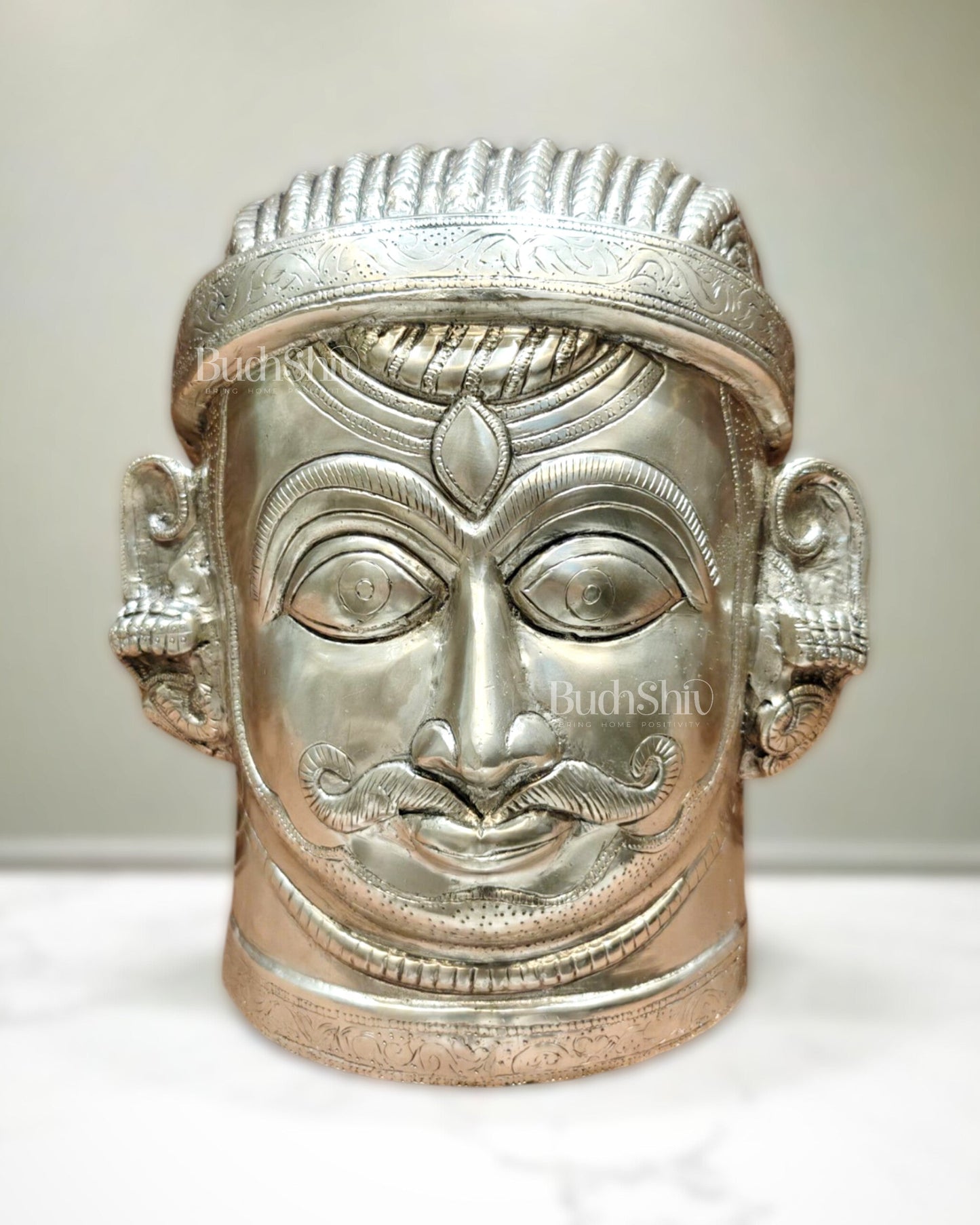 Brass Lord Shiva Face Mukhalingam – 11 inch silver plated