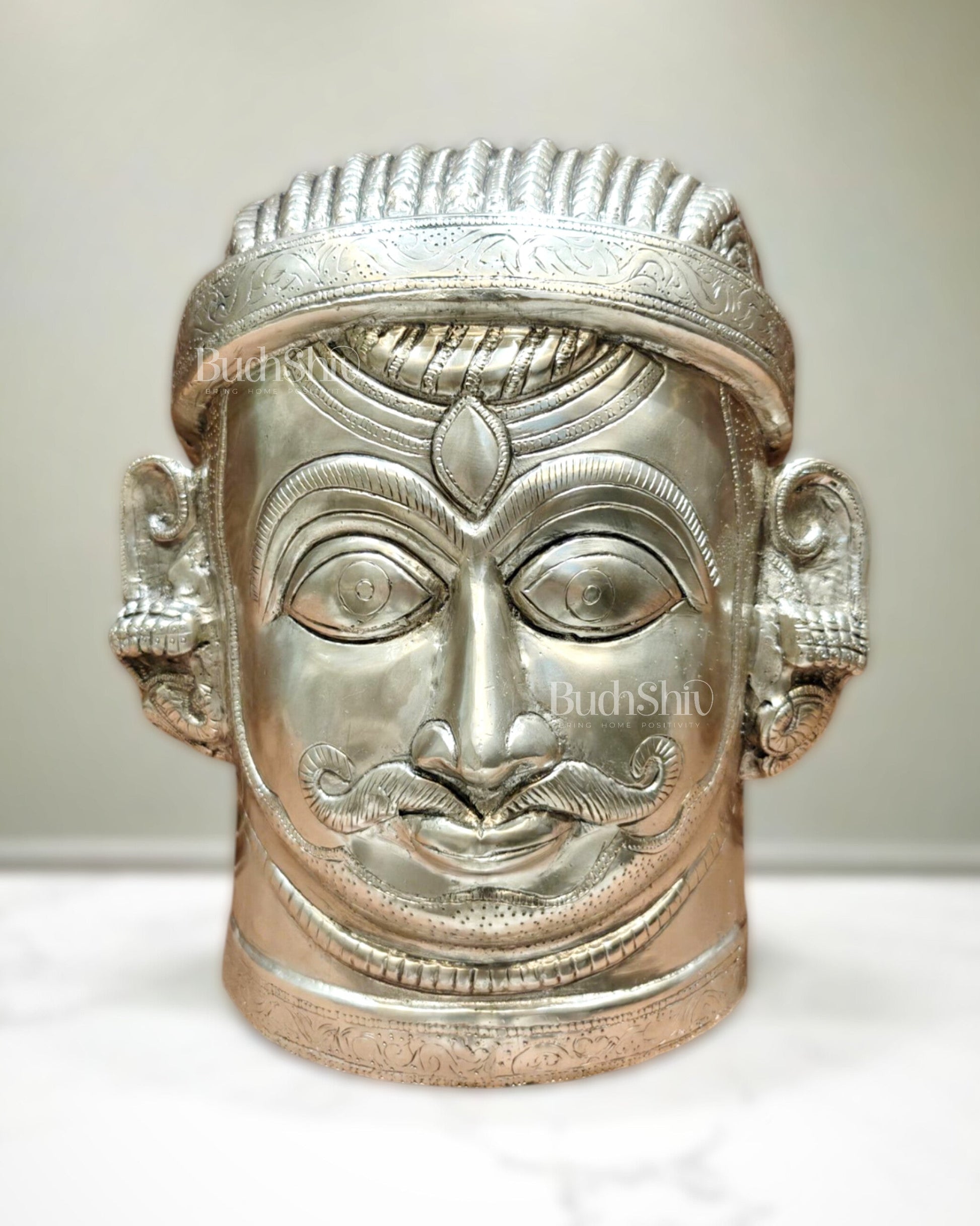 Brass Lord Shiva Face Mukhalingam – 11 inch silver plated