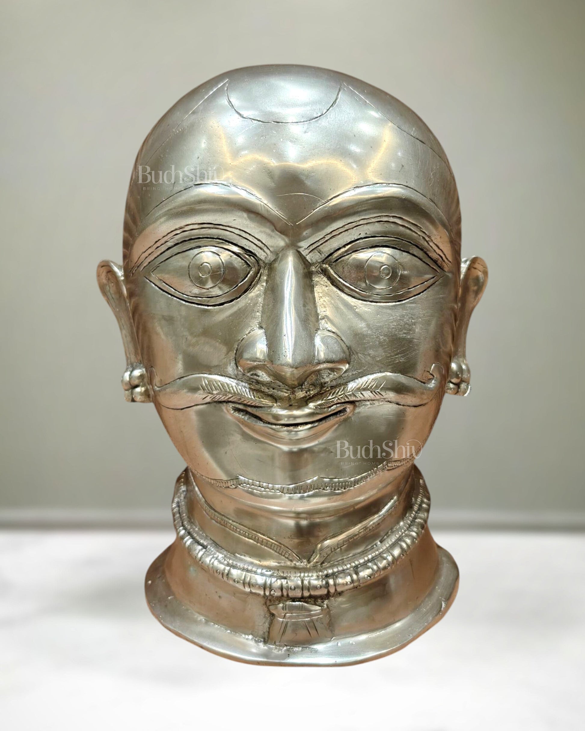 Brass Shiva Mukhalingam Face Statue silver plated 10 inch