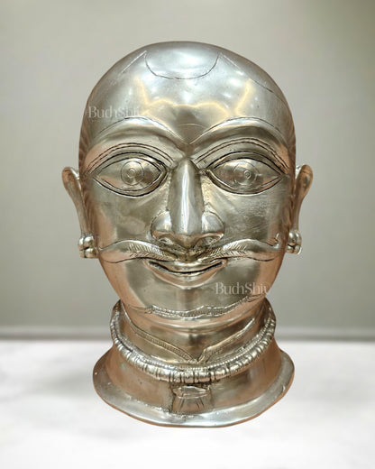 Brass Shiva Mukhalingam Face Statue silver plated 10 inch