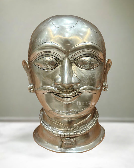 Brass Shiva Mukhalingam Face Statue silver plated 10 inch