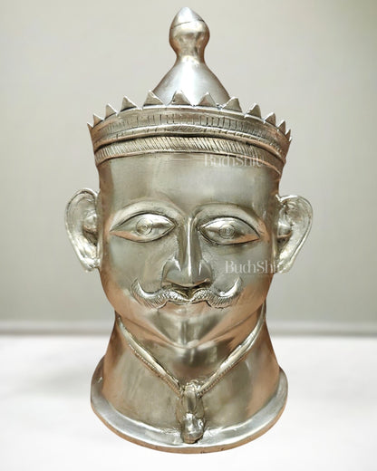 Brass Shiva Face Mukhlingam statue 13.5" silver plated