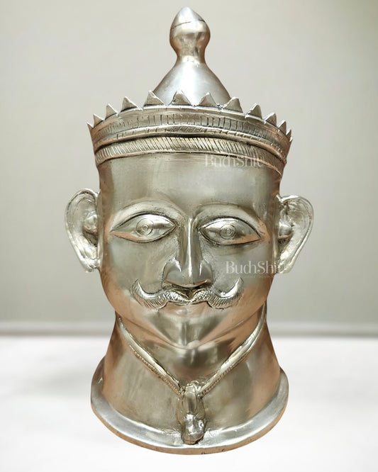 Brass Shiva Face Mukhlingam statue 13.5" silver plated