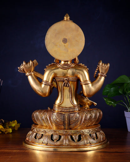 Pure Brass Superfine Saraswati Statue – Large Size 17.5"
