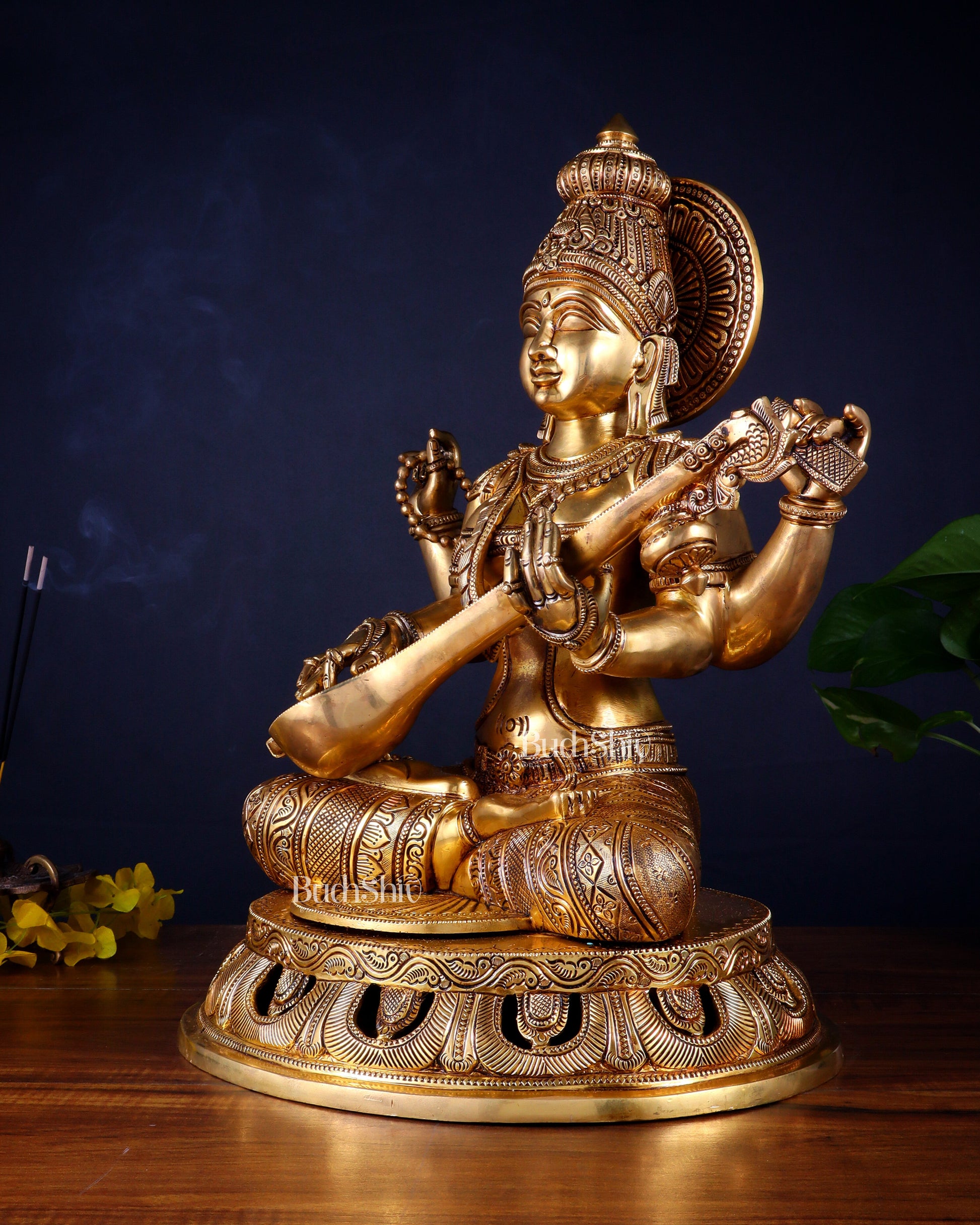 Pure Brass Superfine Saraswati Statue – Large Size 17.5"