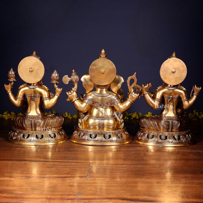 Brass Superfine Ganesh Lakshmi Saraswati Large Idol Set – Intricate Carvings 18" | 55 kg