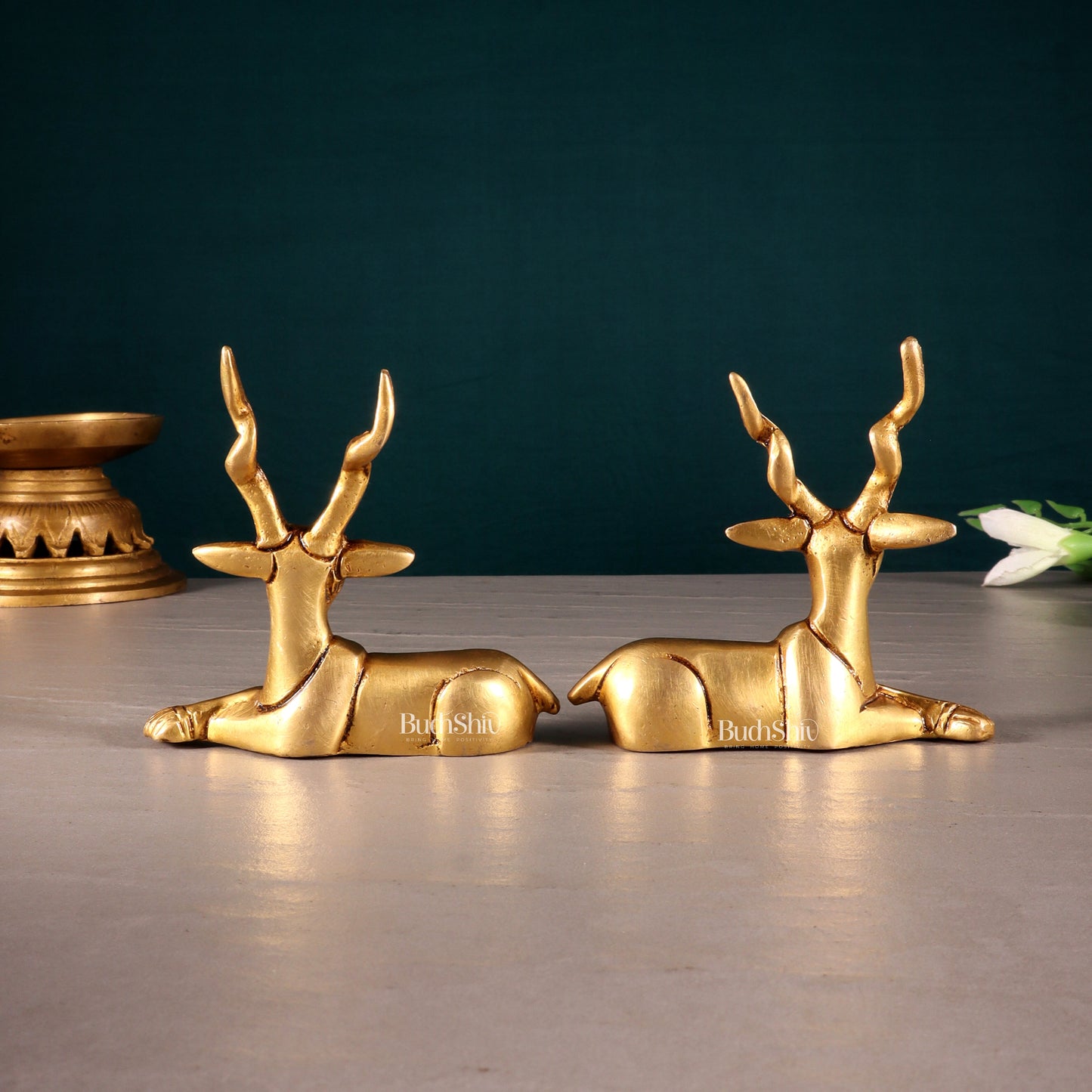 Pure Brass Small Pair of Sitting Deer – Vastu Approved 3.5 inch