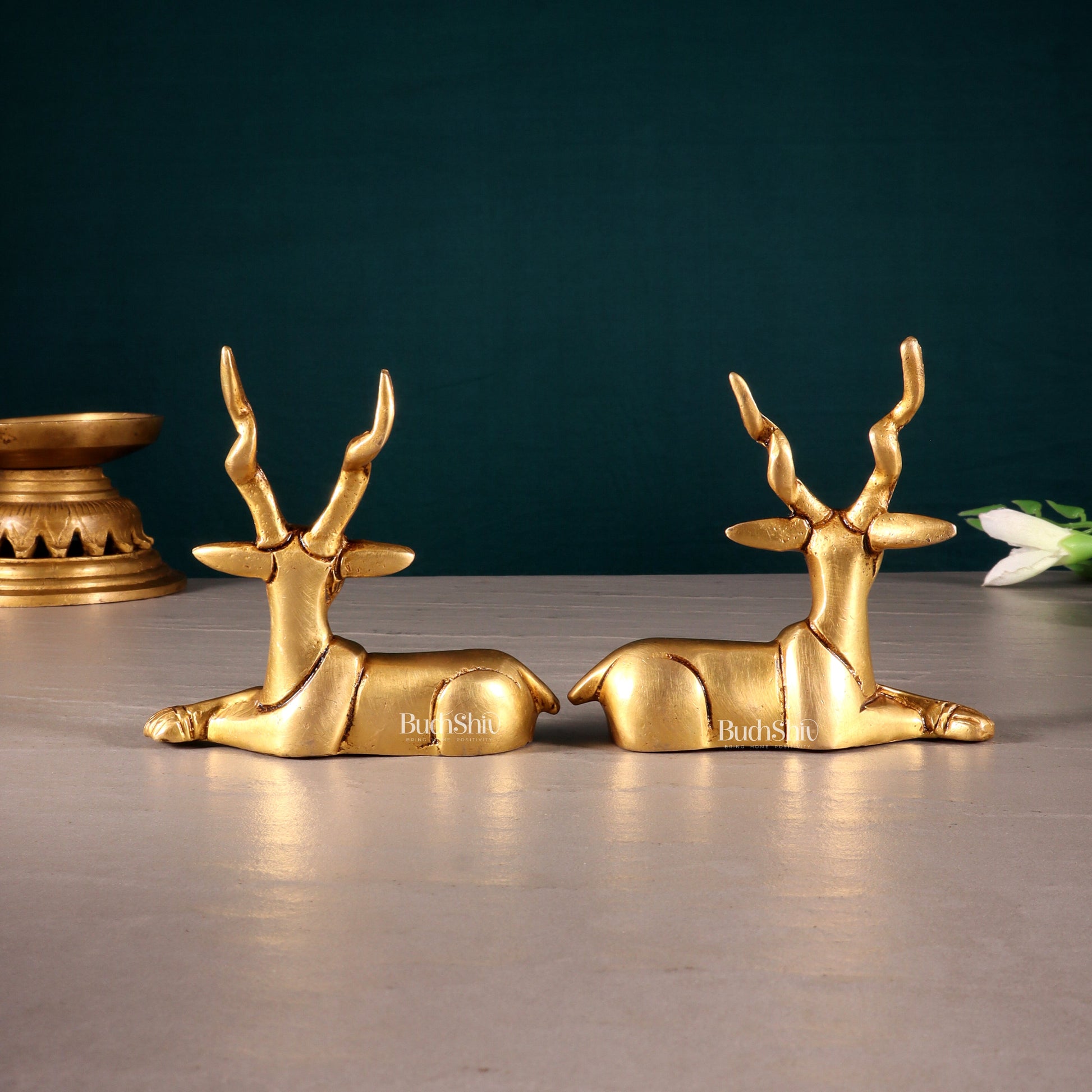 Pure Brass Small Pair of Sitting Deer – Vastu Approved 3.5 inch