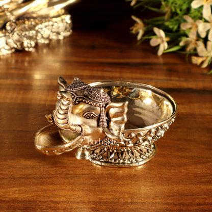 Beautiful Superfine Brass Elephant Face Design Diya – Intricate Carvings