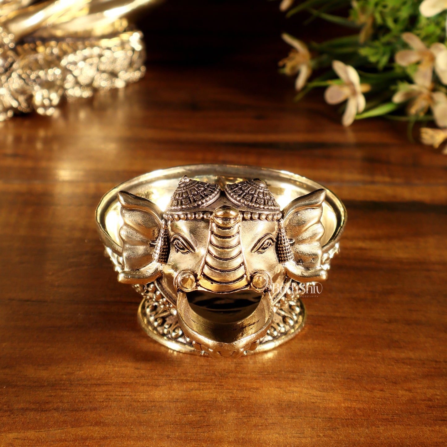 Beautiful Superfine Brass Elephant Face Design Diya – Intricate Carvings