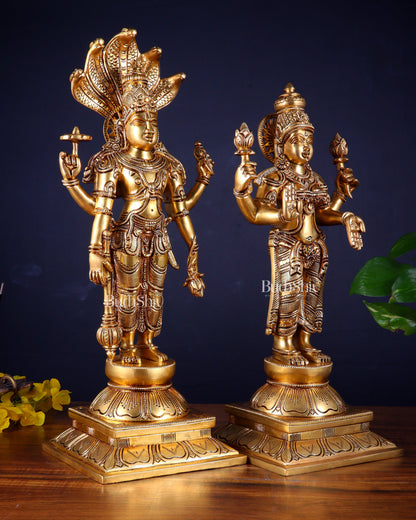 Brass Superfine Standing Lord Vishnu with Sheshanaag & Goddess Lakshmi Statue (Pair) 18 inch