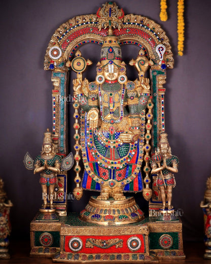 Large Brass Tirupati Balaji Sculpture 60" Lord Venkateshwara darbar