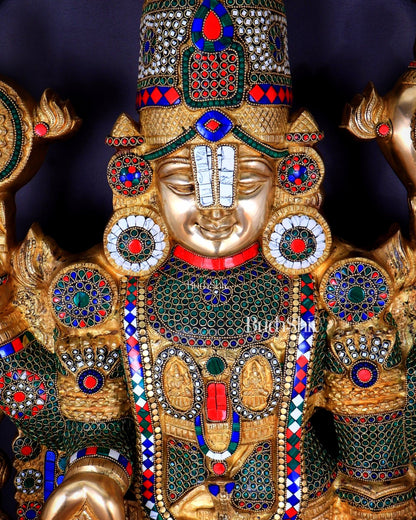 Large Brass Tirupati Balaji Sculpture 60" Lord Venkateshwara darbar