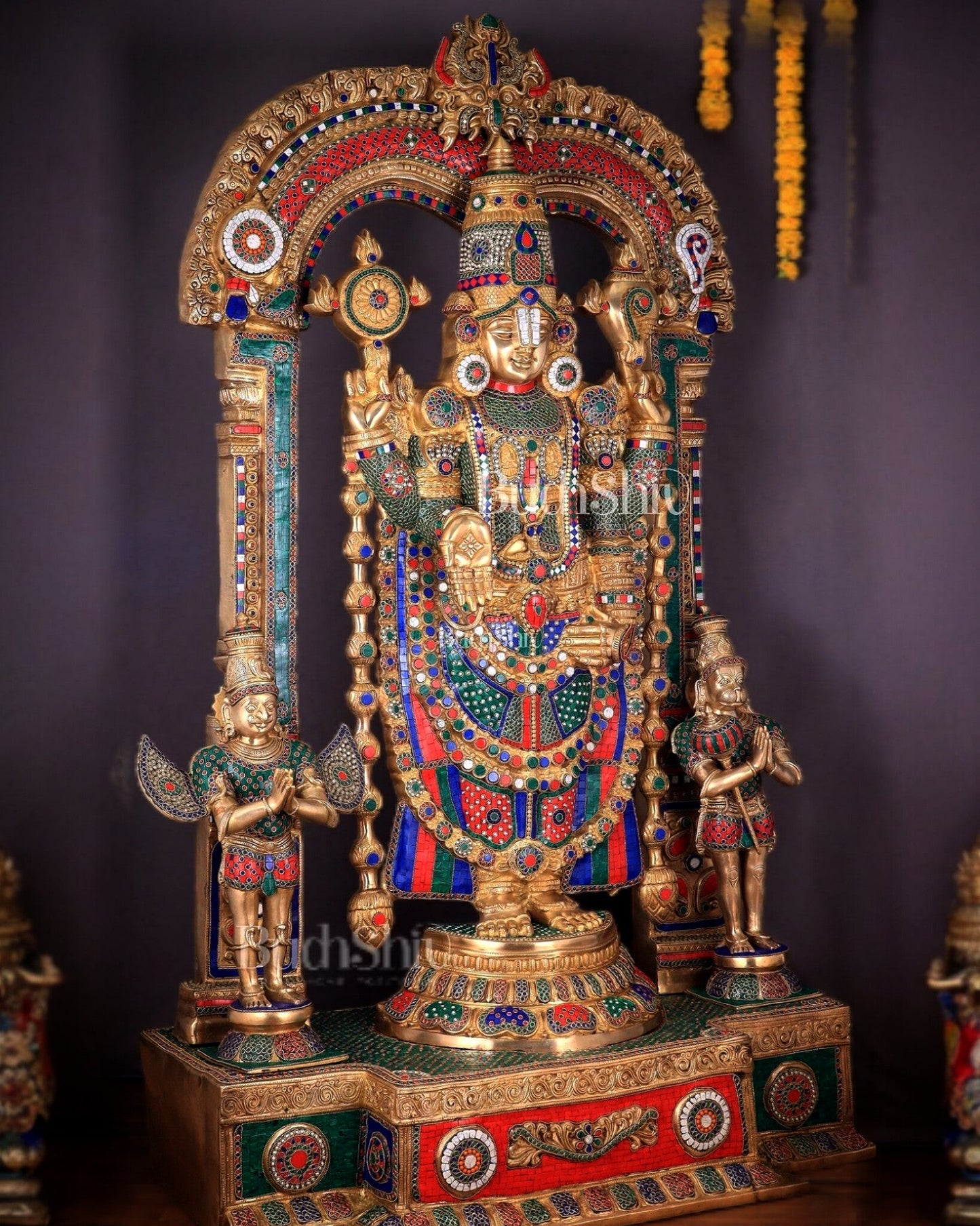 Large Brass Tirupati Balaji Sculpture 60" Lord Venkateshwara darbar