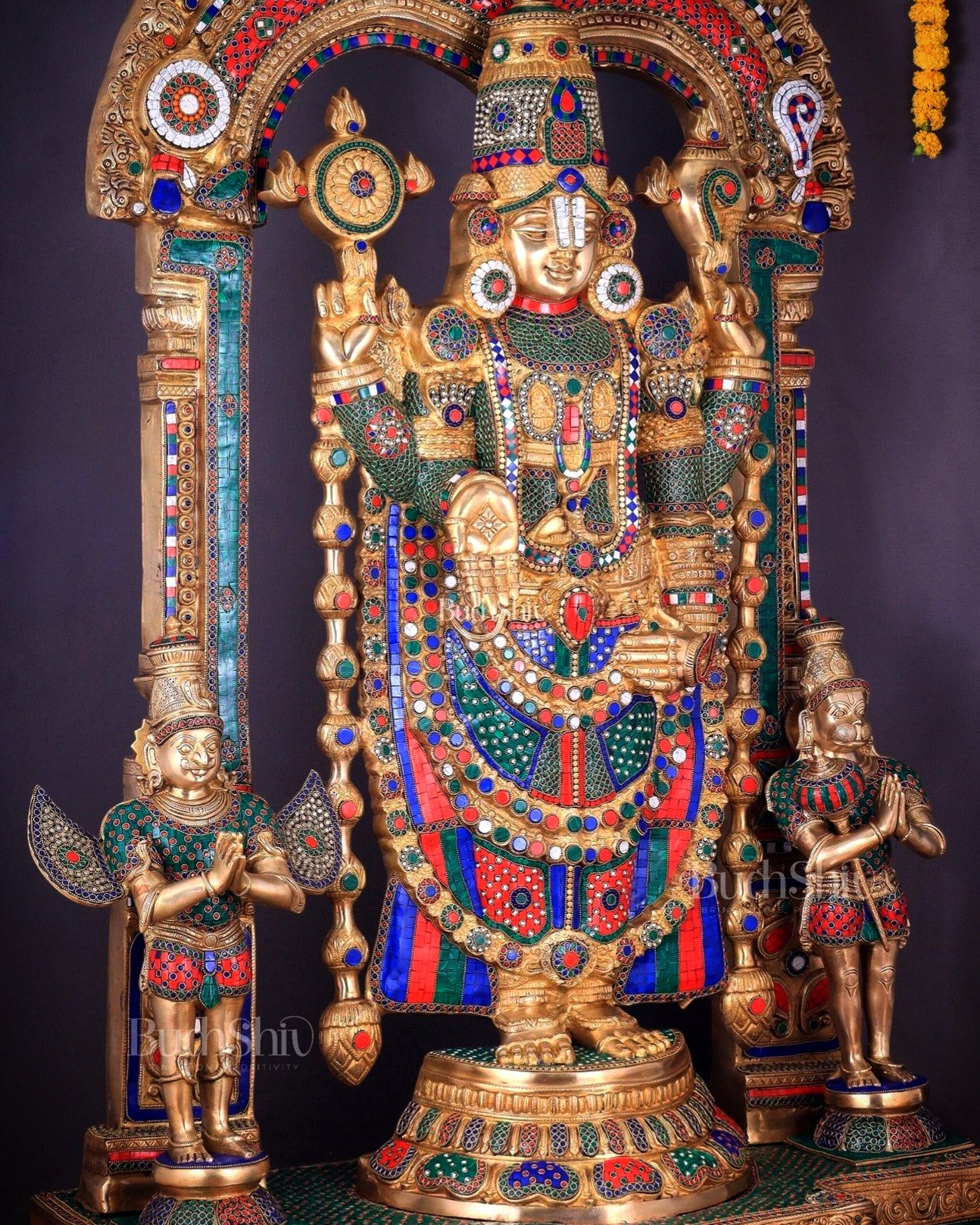 Large Brass Tirupati Balaji Sculpture 60" Lord Venkateshwara darbar