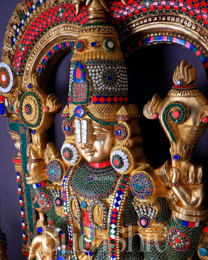Large Brass Tirupati Balaji Sculpture 60" Lord Venkateshwara darbar