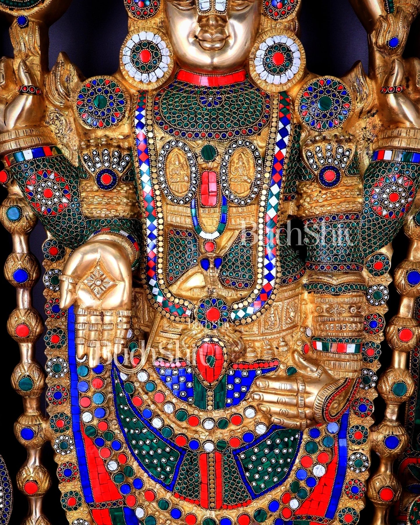 Large Brass Tirupati Balaji Sculpture 60" Lord Venkateshwara darbar