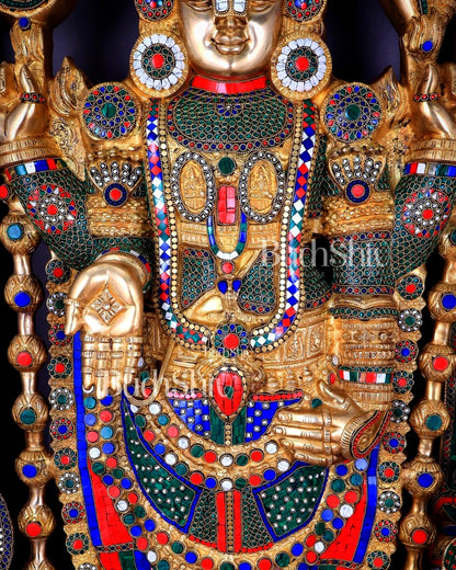 Large Brass Tirupati Balaji Sculpture 60" Lord Venkateshwara darbar