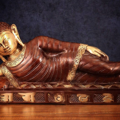 Brass Reclining sleeping Buddha Sculpture in Unique Dual Tone 20 inch