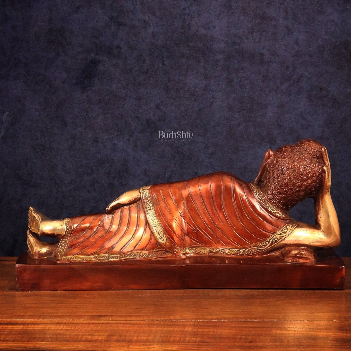 Brass Reclining sleeping Buddha Sculpture in Unique Dual Tone 20 inch