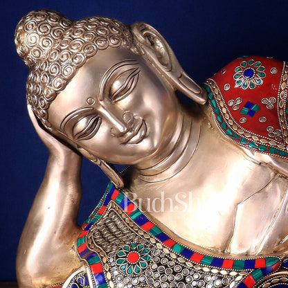 Elegant Brass Resting Buddha Statue  29"