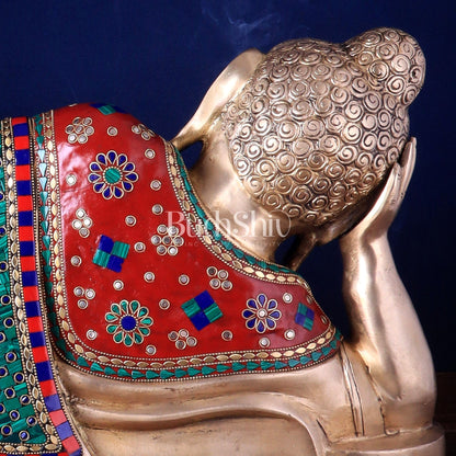Elegant Brass Resting Buddha Statue  29"