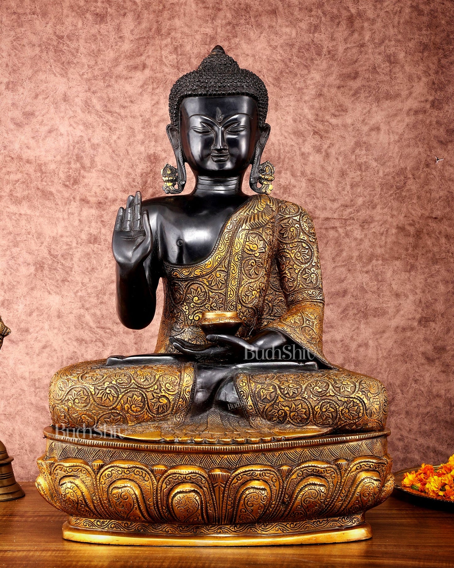 Brass Buddha Statue in Abhaya Mudra - 21.5" Tall, 22kg