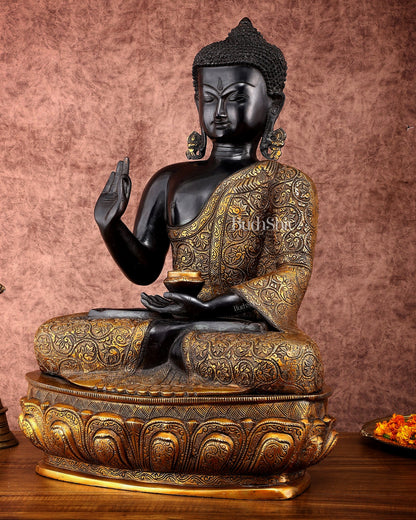 Brass Buddha Statue in Abhaya Mudra - 21.5" Tall, 22kg