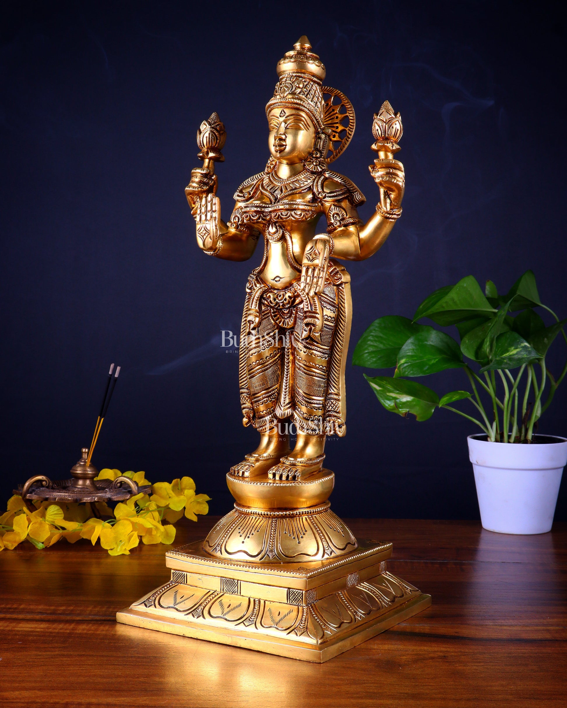 Brass Superfine Standing Goddess Lakshmi Statue – Highly Detailed 17 inch