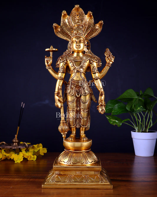 Pure Brass Standing Lord Vishnu with Sheshanaag – Highly Detailed Statue 18 inch