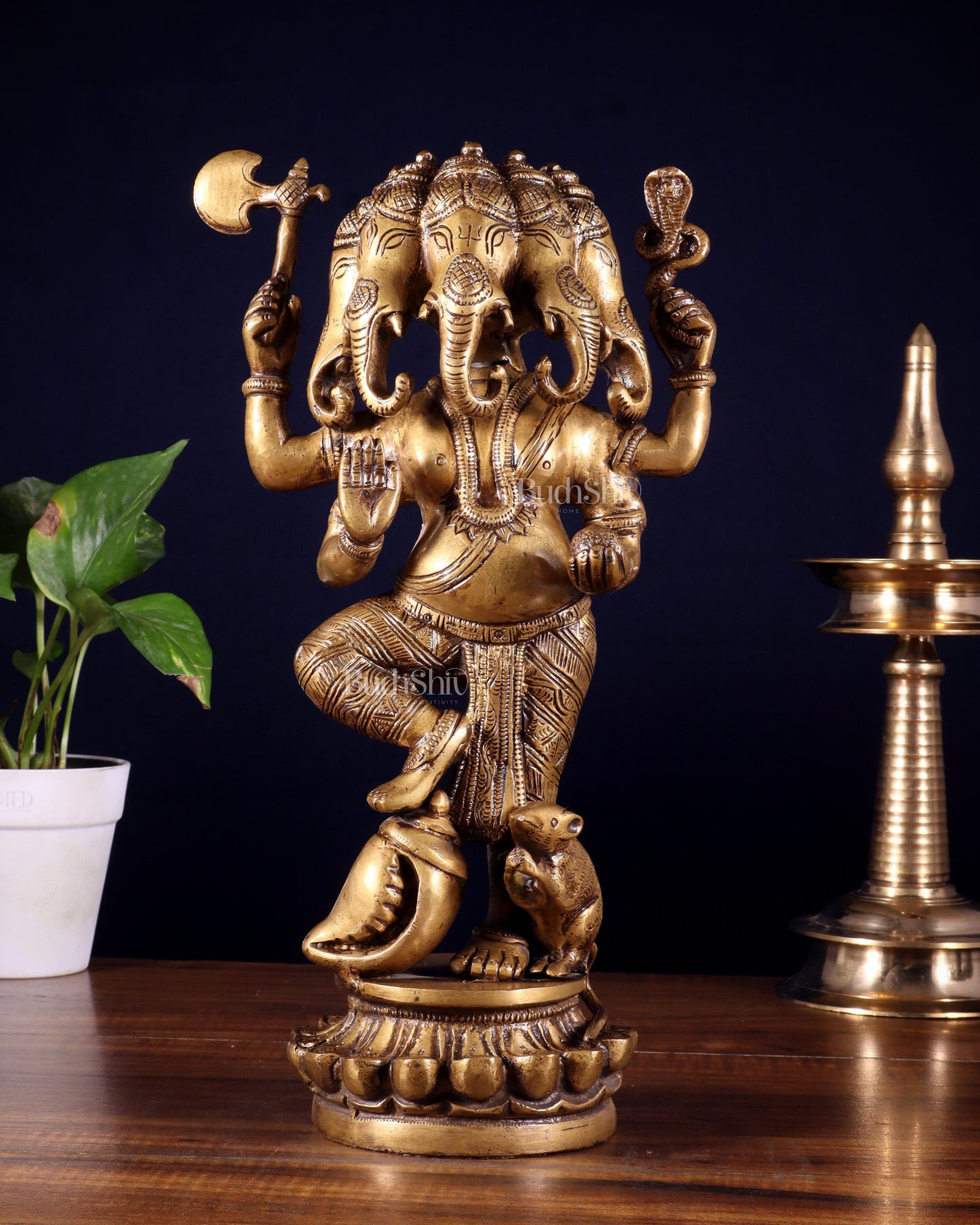 Brass Standing Panchmukhi Ganesha Statue 12 inch