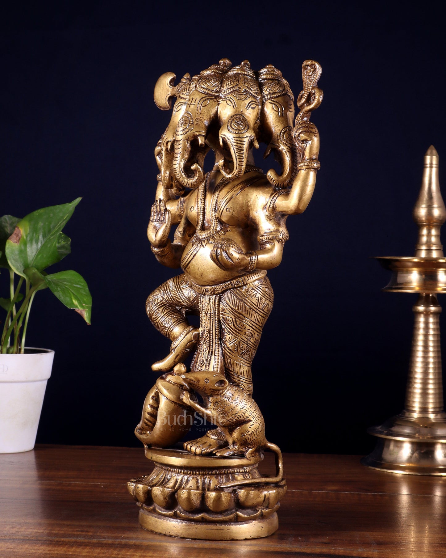 Brass Standing Panchmukhi Ganesha Statue 12 inch