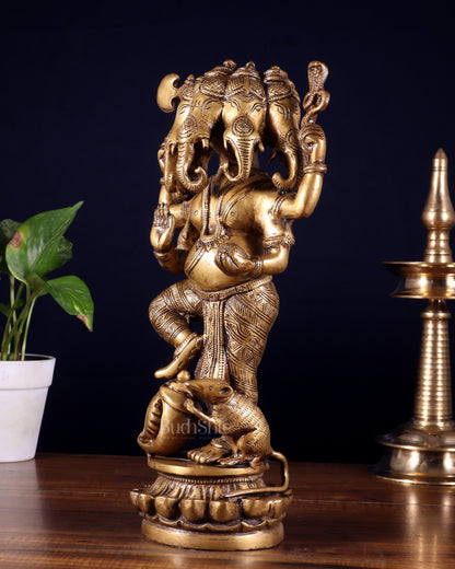 Brass Standing Panchmukhi Ganesha Statue 12 inch