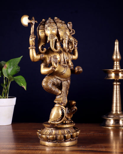 Brass Standing Panchmukhi Ganesha Statue 12 inch