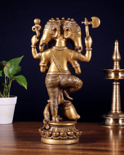 Brass Standing Panchmukhi Ganesha Statue 12 inch