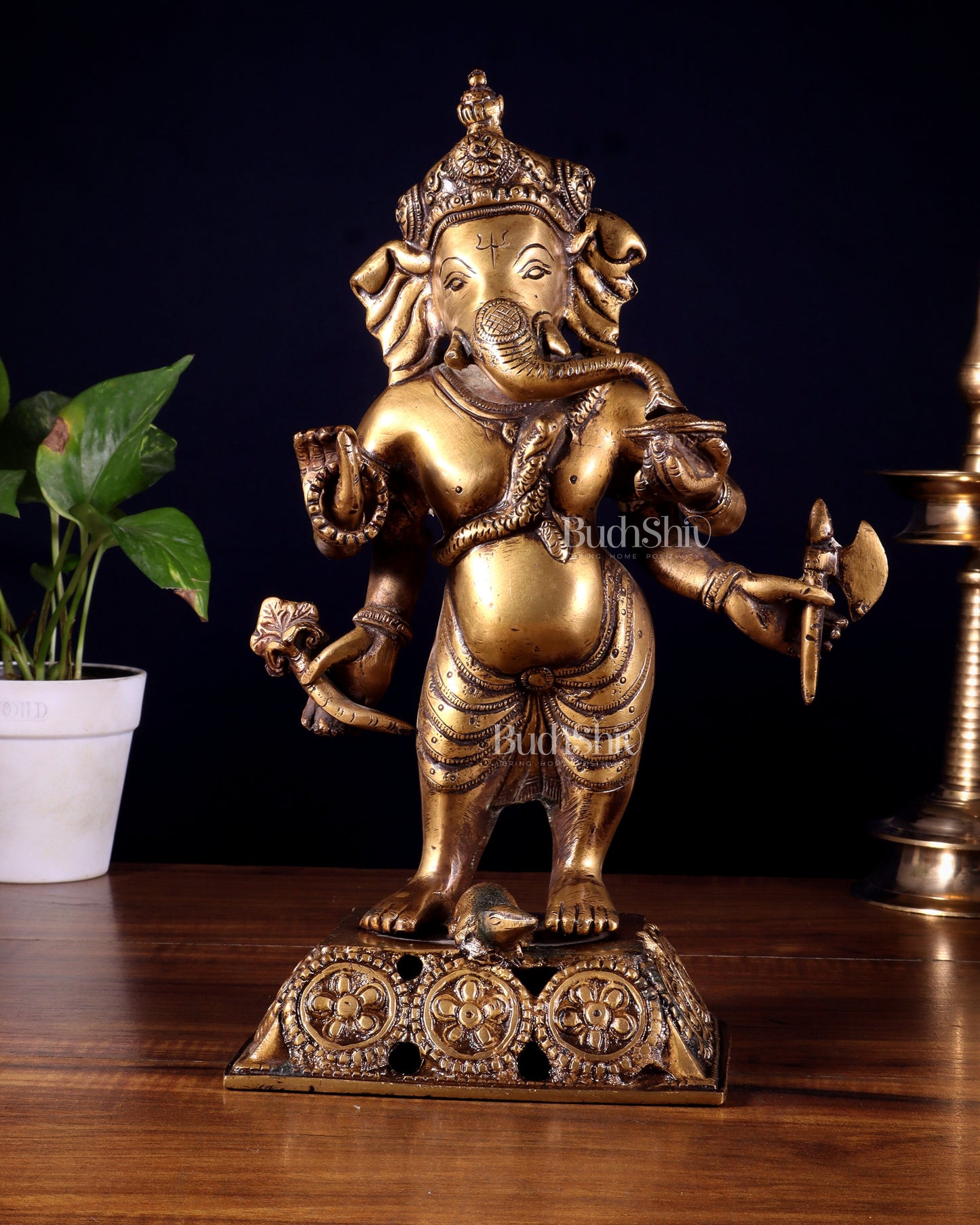 Standing Brass Ganesha Idol | 12.5-inch Height