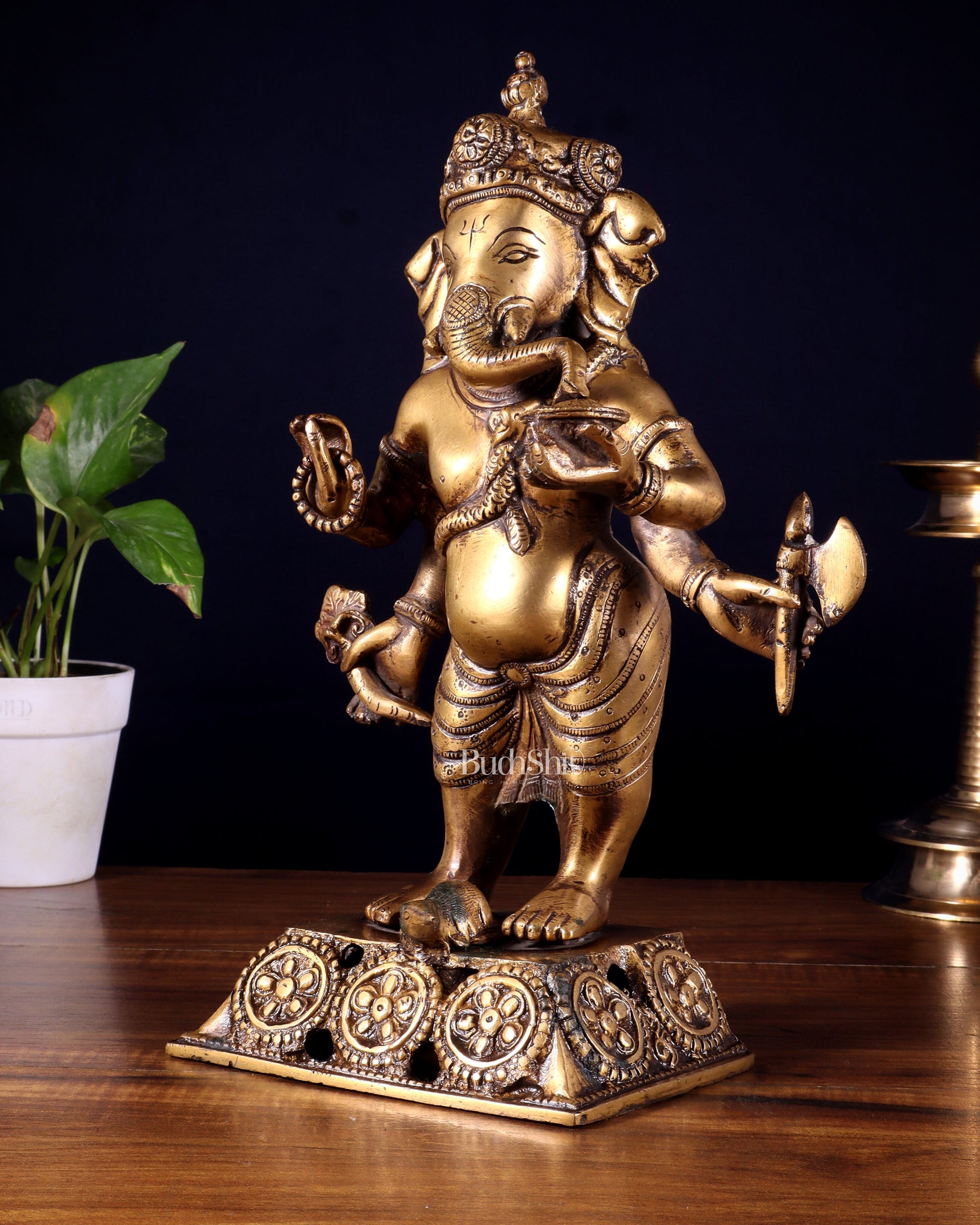 Standing Brass Ganesha Idol | 12.5-inch Height