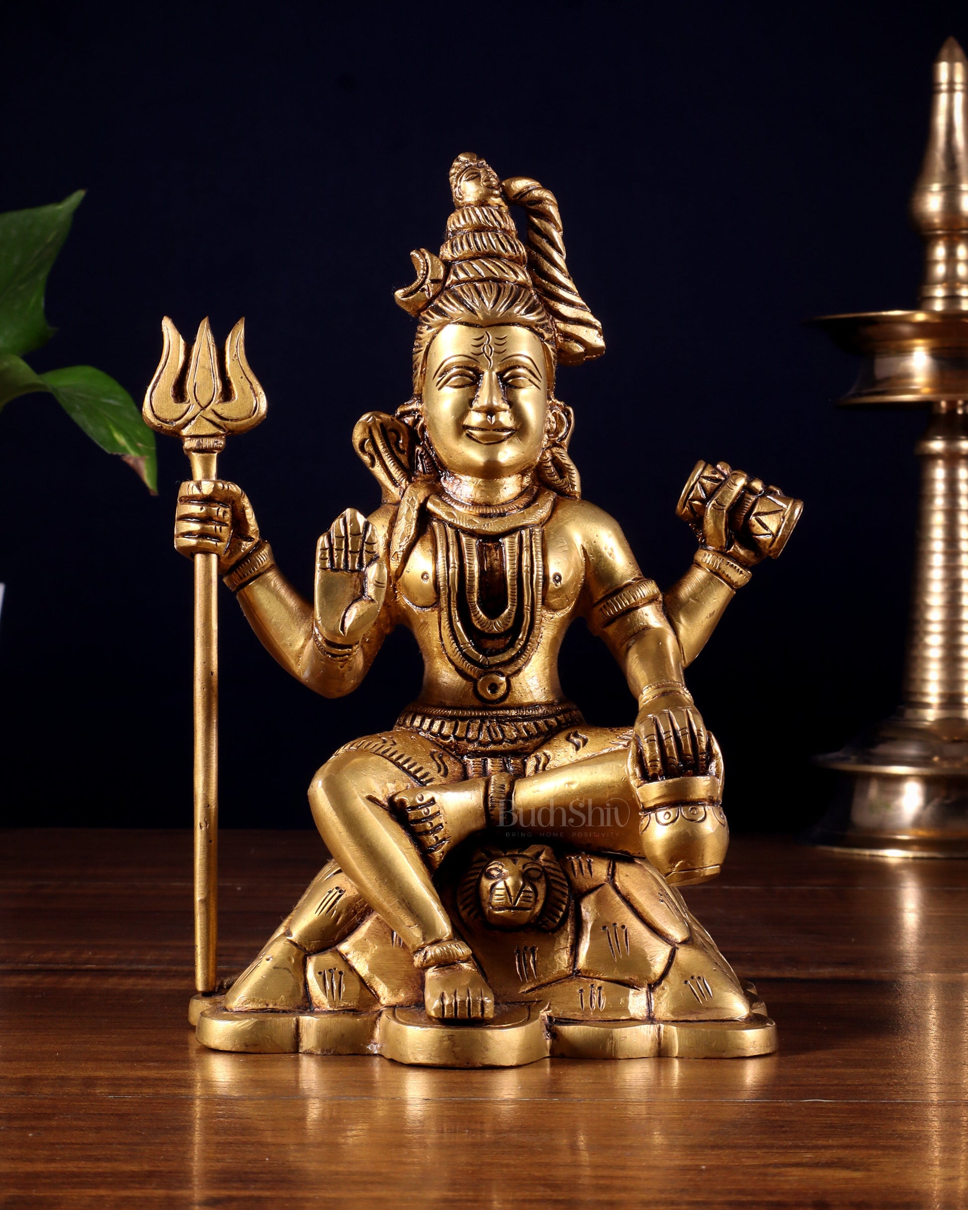 Pure Brass Lord Shiva Statue with Four Arms – Intricately Detailed 8 inch