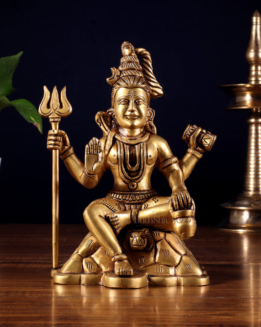 Pure Brass Lord Shiva Statue with Four Arms – Intricately Detailed 8 inch