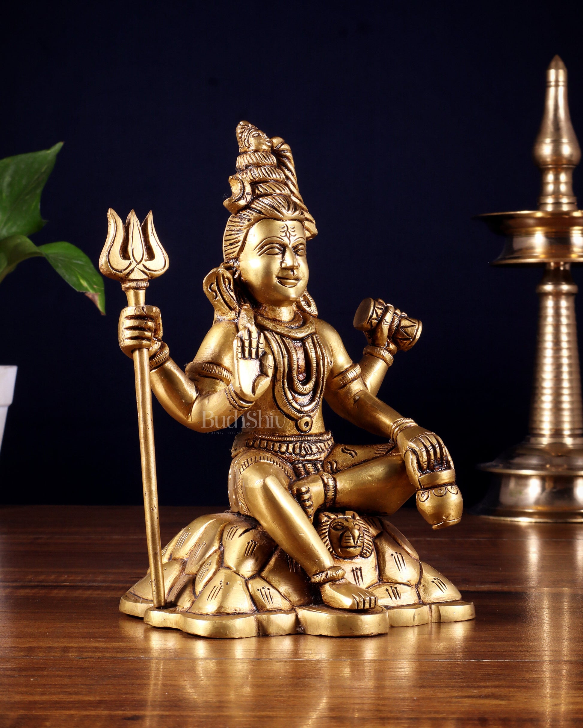 Pure Brass Lord Shiva Statue with Four Arms – Intricately Detailed 8 inch