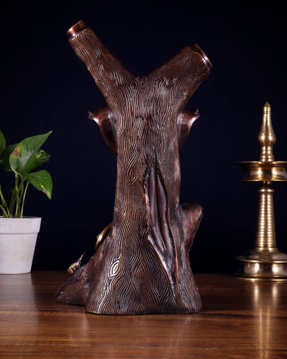 Unique Brass Ganesha Statue Carved in Tree – 12" Height