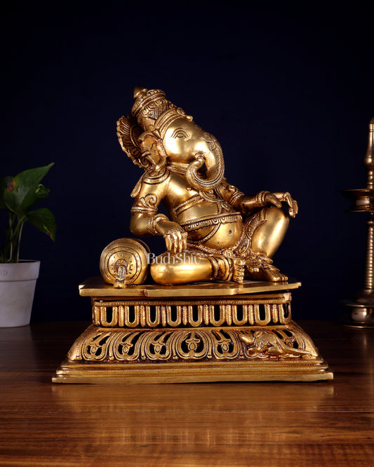 Pure Brass Resting Ganesha Statue 12"