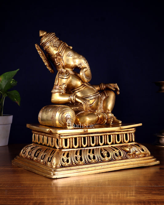 Pure Brass Resting Ganesha Statue 12"
