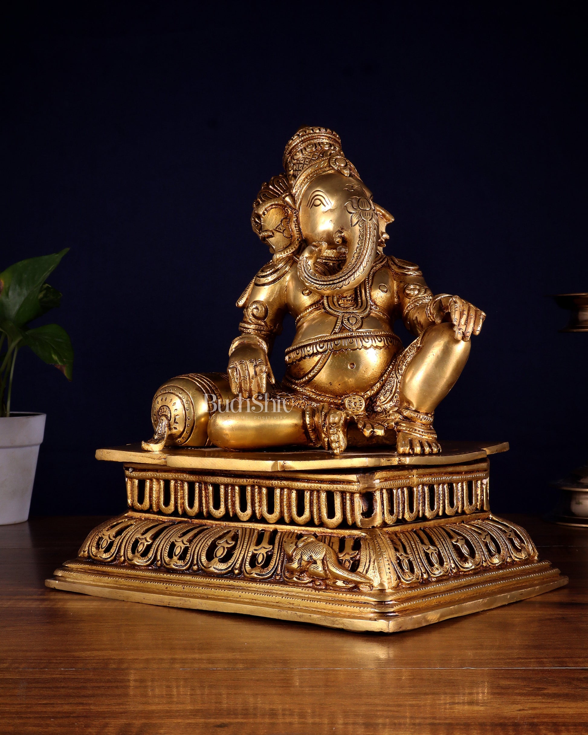 Pure Brass Resting Ganesha Statue 12"