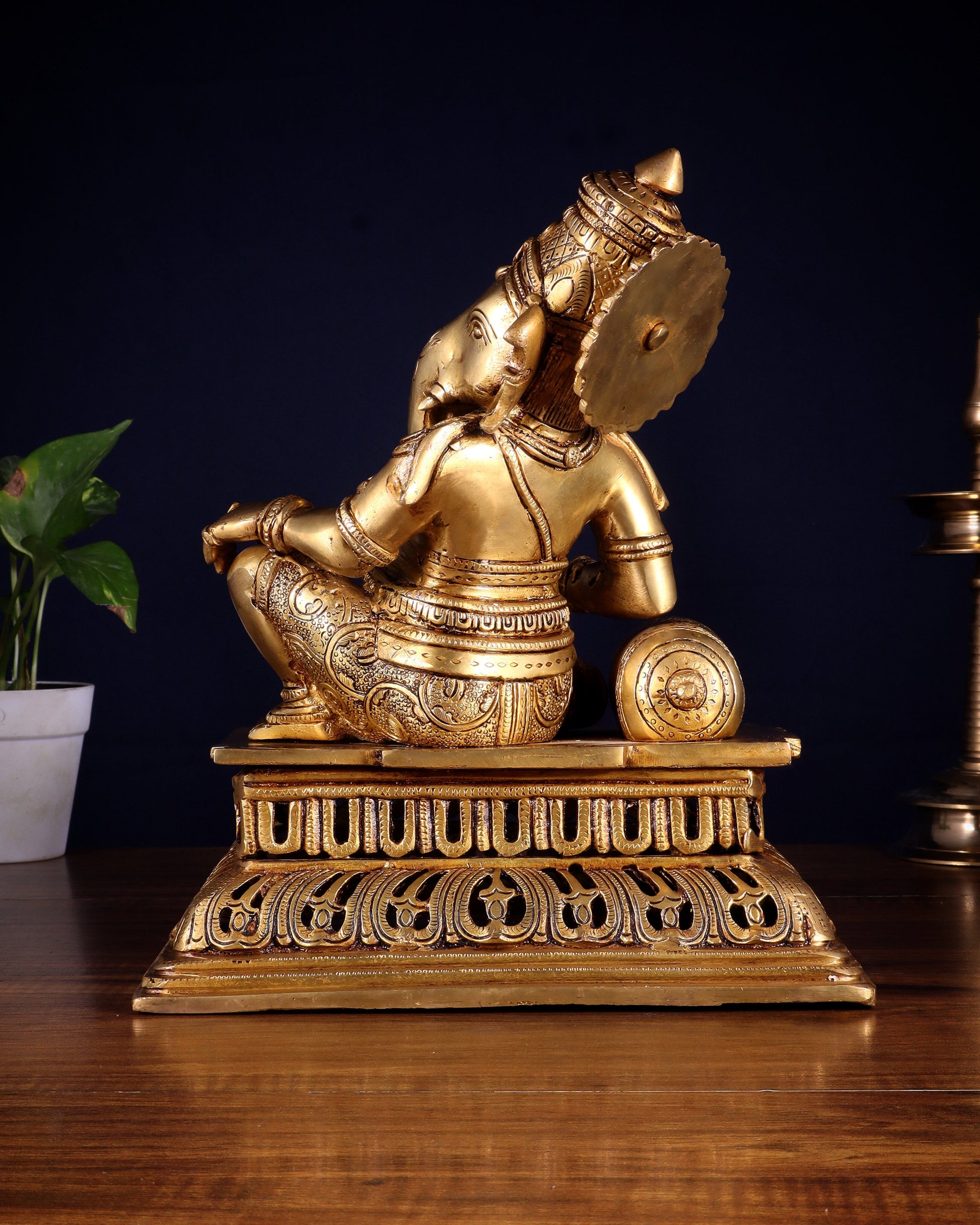 Pure Brass Resting Ganesha Statue 12"