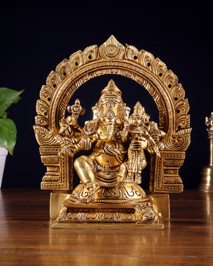 Pure Brass Vallabha Ganesha Mahaganapati Idol with Prabhavali 8.5 inch